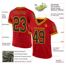 Load image into Gallery viewer, Custom Red Black-Gold Mesh Authentic Throwback Football Jersey