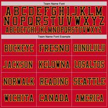 Load image into Gallery viewer, Custom Red Black-Gold Mesh Authentic Throwback Football Jersey