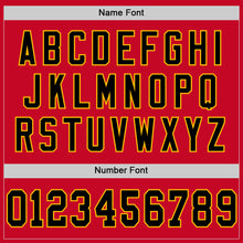 Load image into Gallery viewer, Custom Red Black-Gold Mesh Authentic Throwback Football Jersey