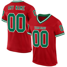 Load image into Gallery viewer, Custom Red Kelly Green-White Mesh Authentic Throwback Football Jersey