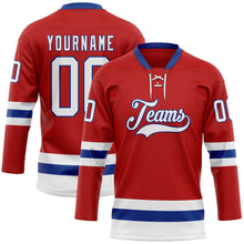 Load image into Gallery viewer, Custom Red White-Royal Hockey Lace Neck Jersey