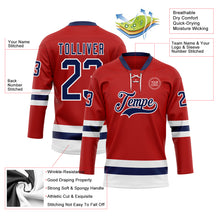 Load image into Gallery viewer, Custom Red Navy-White Hockey Lace Neck Jersey