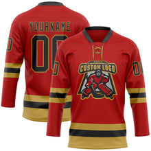 Load image into Gallery viewer, Custom Red Black-Old Gold Hockey Lace Neck Jersey