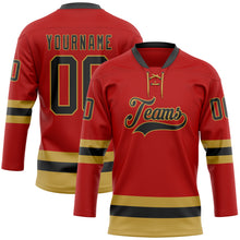 Load image into Gallery viewer, Custom Red Black-Old Gold Hockey Lace Neck Jersey