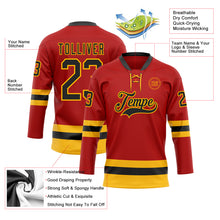 Load image into Gallery viewer, Custom Red Black-Gold Hockey Lace Neck Jersey