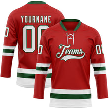 Load image into Gallery viewer, Custom Red White-Green Hockey Lace Neck Jersey