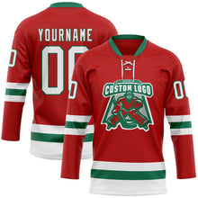 Load image into Gallery viewer, Custom Red White-Kelly Green Hockey Lace Neck Jersey
