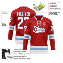 Load image into Gallery viewer, Custom Red White-Light Blue Hockey Lace Neck Jersey