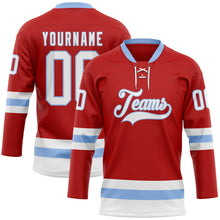 Load image into Gallery viewer, Custom Red White-Light Blue Hockey Lace Neck Jersey
