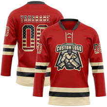 Load image into Gallery viewer, Custom Red Vintage USA Flag Cream-Black Hockey Lace Neck Jersey