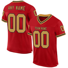 Load image into Gallery viewer, Custom Red Old Gold-Black Mesh Authentic Throwback Football Jersey