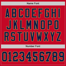 Load image into Gallery viewer, Custom Red Navy-Old Gold Mesh Authentic Throwback Football Jersey