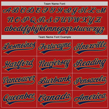 Load image into Gallery viewer, Custom Red Navy-Old Gold Authentic Throwback Baseball Jersey