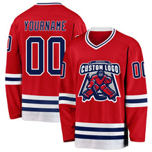 Load image into Gallery viewer, Custom Red Navy-White Hockey Jersey