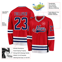 Load image into Gallery viewer, Custom Red Navy-White Hockey Jersey