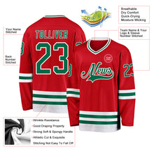 Load image into Gallery viewer, Custom Red Kelly Green-White Hockey Jersey