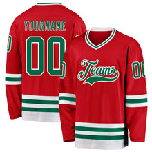 Load image into Gallery viewer, Custom Red Kelly Green-White Hockey Jersey