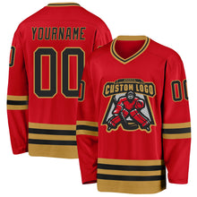 Load image into Gallery viewer, Custom Red Black-Old Gold Hockey Jersey
