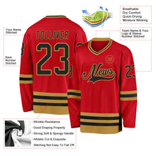 Load image into Gallery viewer, Custom Red Black-Old Gold Hockey Jersey