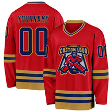 Load image into Gallery viewer, Custom Red Navy-Old Gold Hockey Jersey