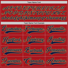 Load image into Gallery viewer, Custom Red Navy-Old Gold Hockey Jersey