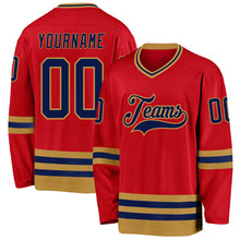 Load image into Gallery viewer, Custom Red Navy-Old Gold Hockey Jersey