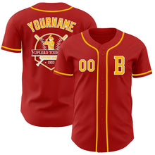 Load image into Gallery viewer, Custom Red Gold-White Authentic Baseball Jersey