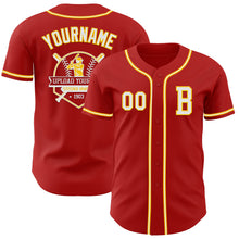 Load image into Gallery viewer, Custom Red White-Yellow Authentic Baseball Jersey