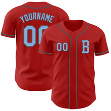 Load image into Gallery viewer, Custom Red Light Blue-Steel Gray Authentic Baseball Jersey