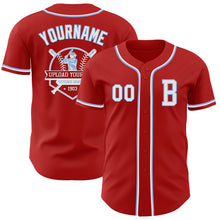 Load image into Gallery viewer, Custom Red White-Light Blue Authentic Baseball Jersey