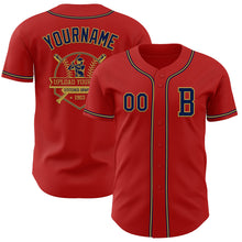 Load image into Gallery viewer, Custom Red Navy-Old Gold Authentic Baseball Jersey