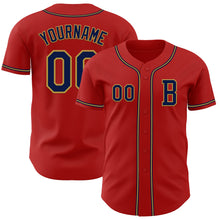 Load image into Gallery viewer, Custom Red Navy-Old Gold Authentic Baseball Jersey
