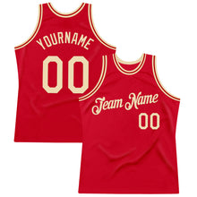Load image into Gallery viewer, Custom Red Cream Authentic Throwback Basketball Jersey