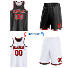 Load image into Gallery viewer, Custom Reversible Black Red-White Double Side Sublimation Basketball Suit Jersey