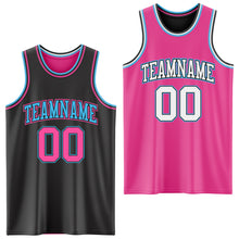 Load image into Gallery viewer, Custom Reversible Black Pink-Sky Blue Double Side Sublimation Basketball Suit Jersey