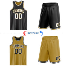 Load image into Gallery viewer, Custom Reversible Black White-Old Gold Double Side Sublimation Basketball Suit Jersey