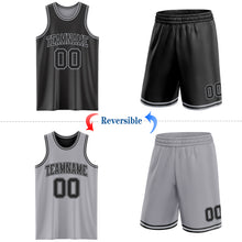 Load image into Gallery viewer, Custom Reversible Black Gray Double Side Sublimation Basketball Suit Jersey