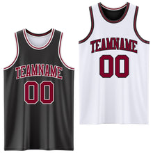 Load image into Gallery viewer, Custom Reversible Black Maroon-White Double Side Sublimation Basketball Suit Jersey