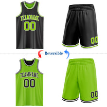 Load image into Gallery viewer, Custom Reversible Black Neon Green-White Double Side Sublimation Basketball Suit Jersey