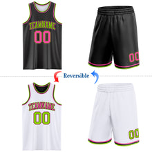 Load image into Gallery viewer, Custom Reversible Black Pink-Neon Green Double Side Sublimation Basketball Suit Jersey
