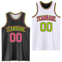 Load image into Gallery viewer, Custom Reversible Black Pink-Neon Green Double Side Sublimation Basketball Suit Jersey