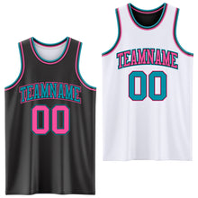 Load image into Gallery viewer, Custom Reversible Black Pink-Teal Double Side Sublimation Basketball Suit Jersey
