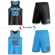 Load image into Gallery viewer, Custom Reversible Black Sky Blue-White Double Side Sublimation Basketball Suit Jersey