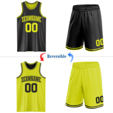 Load image into Gallery viewer, Custom Reversible Black Neon Yellow Double Side Sublimation Basketball Suit Jersey