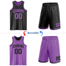 Load image into Gallery viewer, Custom Reversible Black Medium Purple Double Side Sublimation Basketball Suit Jersey