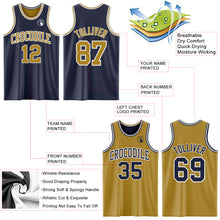 Load image into Gallery viewer, Custom Navy Old Gold-White Reversible Double Side Sublimation Basketball Suit Jersey