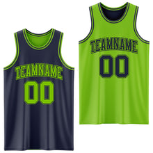 Load image into Gallery viewer, Custom Navy Neon Green Reversible Double Side Sublimation Basketball Suit Jersey
