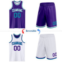 Load image into Gallery viewer, Custom Purple Teal-White Reversible Double Side Sublimation Basketball Suit Jersey