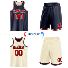 Load image into Gallery viewer, Custom Reversible Navy Red-Cream Double Side Sublimation Basketball Suit Jersey