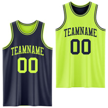 Load image into Gallery viewer, Custom Reversible Navy Neon Green Double Side Sublimation Basketball Suit Jersey